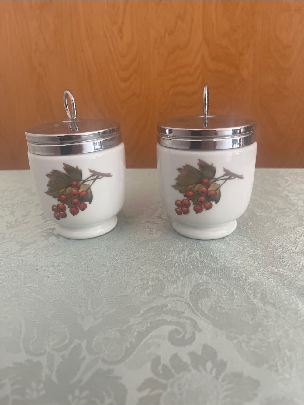 Vintage Royal Worcester King Size Egg Coddlers Evesham Redcurrant Berry Set of 2